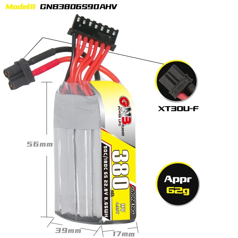 Gaoneng GNB LiHV 6S 22.8V 380mAh 90C LiPo Battery – XT30