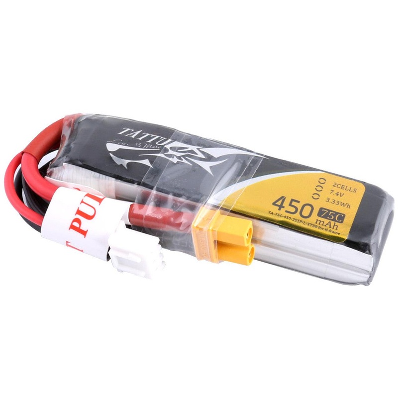 Tattu 450mAh 2S 75C 7.4V LiPo Battery Pack With XT30 Plug – Long Size
