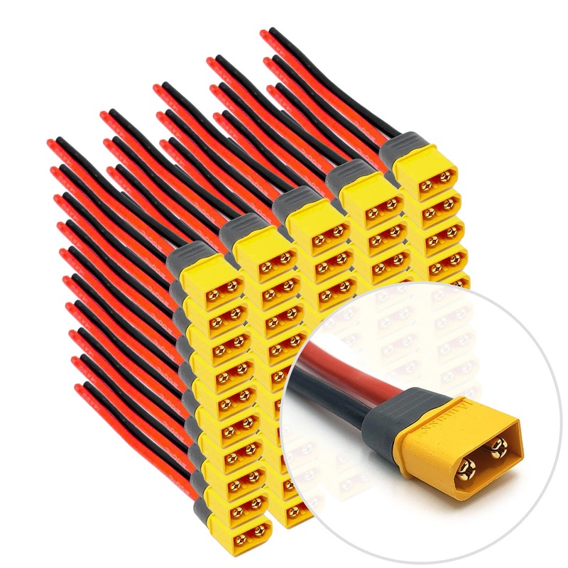 Amass XT60H Pigtail 14AWG 4″ Male (50pcs) – Yellow/Gray