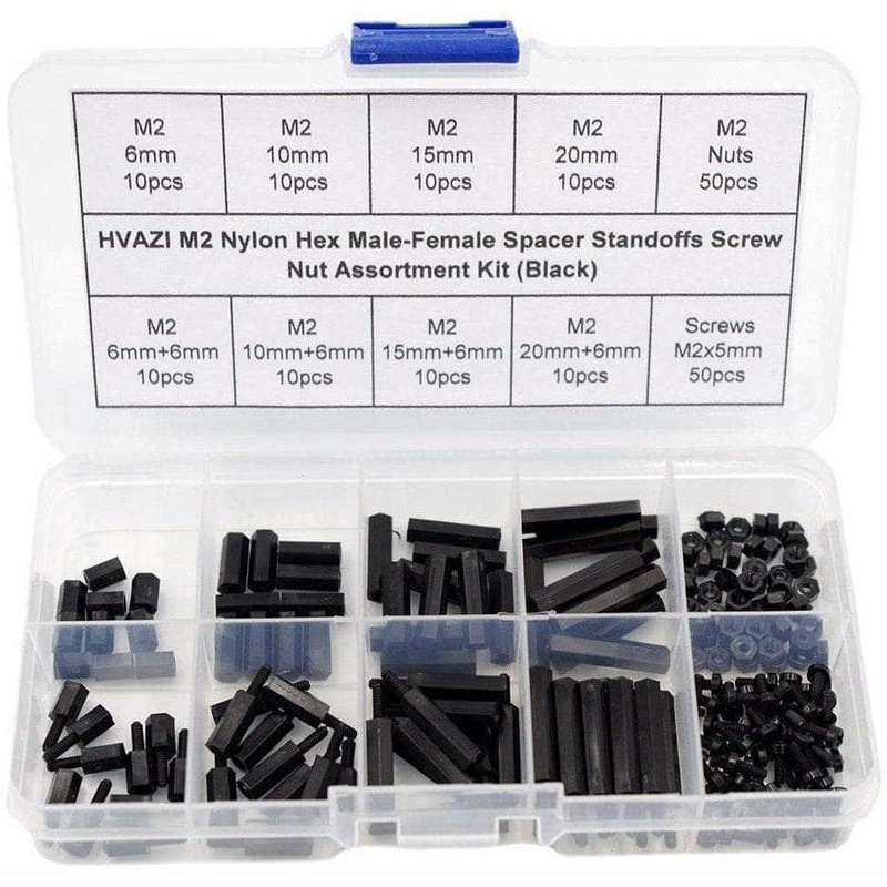 M2 Nylon Hex Male-Female Spacer Standoffs Screw Nut Assortment Kit (Black) for 2″/3″ and 20×20 Rigs