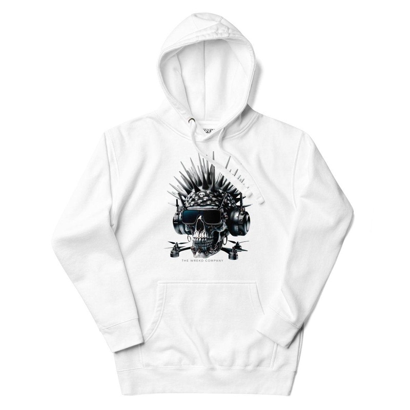 Cyberpunk FPV Skull Unisex Hoodie by WREKD Co. – Choose White or Black
