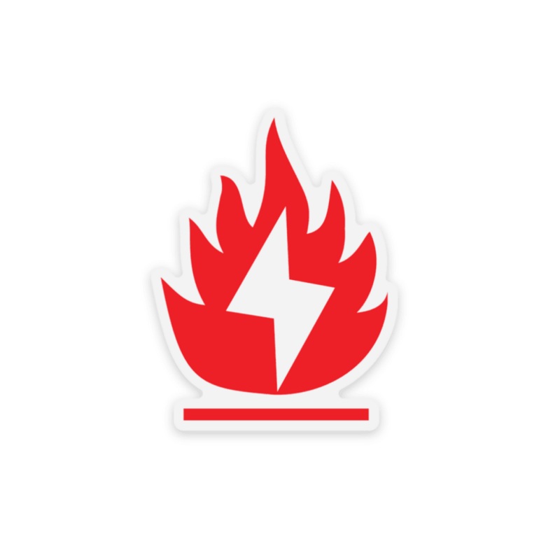 WREKD Quad Gas Fire Bolt “Hazmat” Symbol 1.53  2 Sticker w/ Clear Edge