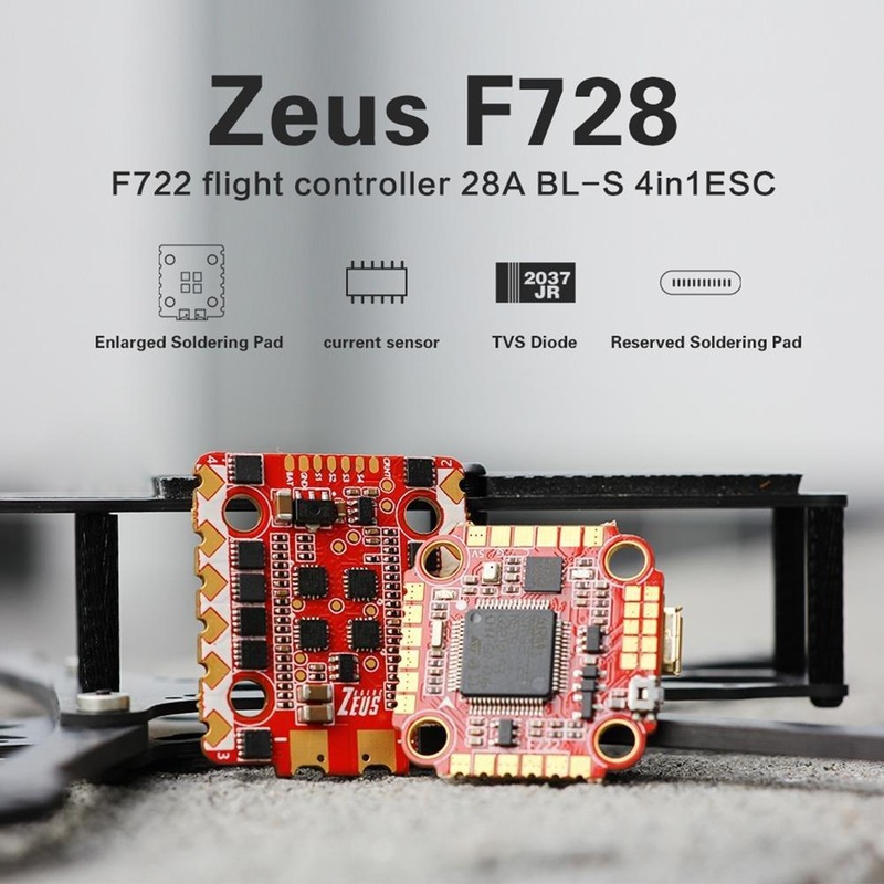 HGLRC Zeus F728 3-6S Stack with F722 Flight Controller & 28A BL_S 4in1 ESC Support I2C function – 20x20mm