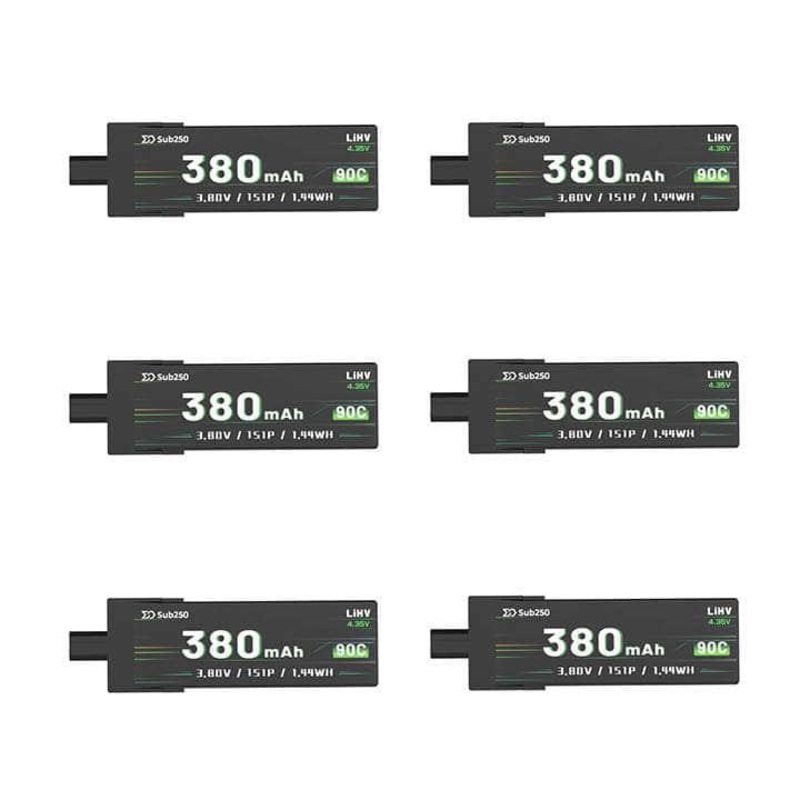 Sub250 6 PACK 3.8V 1S 380mAh 90C LiHV Whoop/Micro Battery for Nanofly16 – GNB27