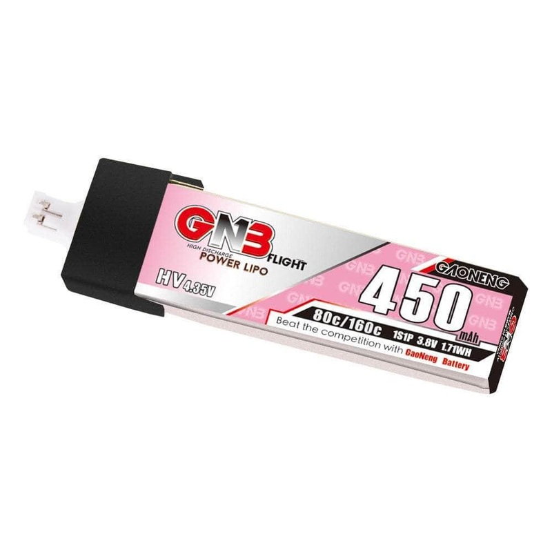 Gaoneng GNB 3.7V 1S 450mAh 80C LiHV Whoop/Micro Battery w/ Plastic Head – PH2.0