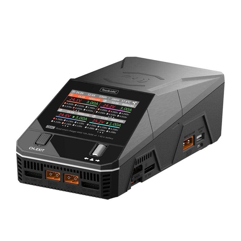 ToolKitRC Q6AC 1000W 50A 1-6S Quad Channel AC/DC Smart Charger – Black
