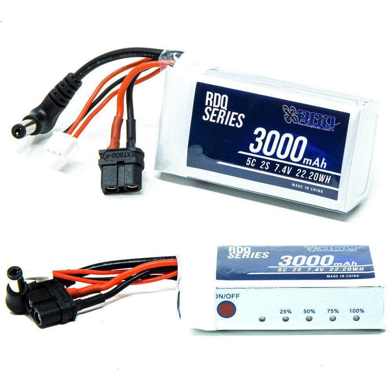 RDQ Series 7.4V 2S 3000mAh 5C FPV Goggle LiPo Battery w/ Charge Indicator – Barrel Jack & XT60