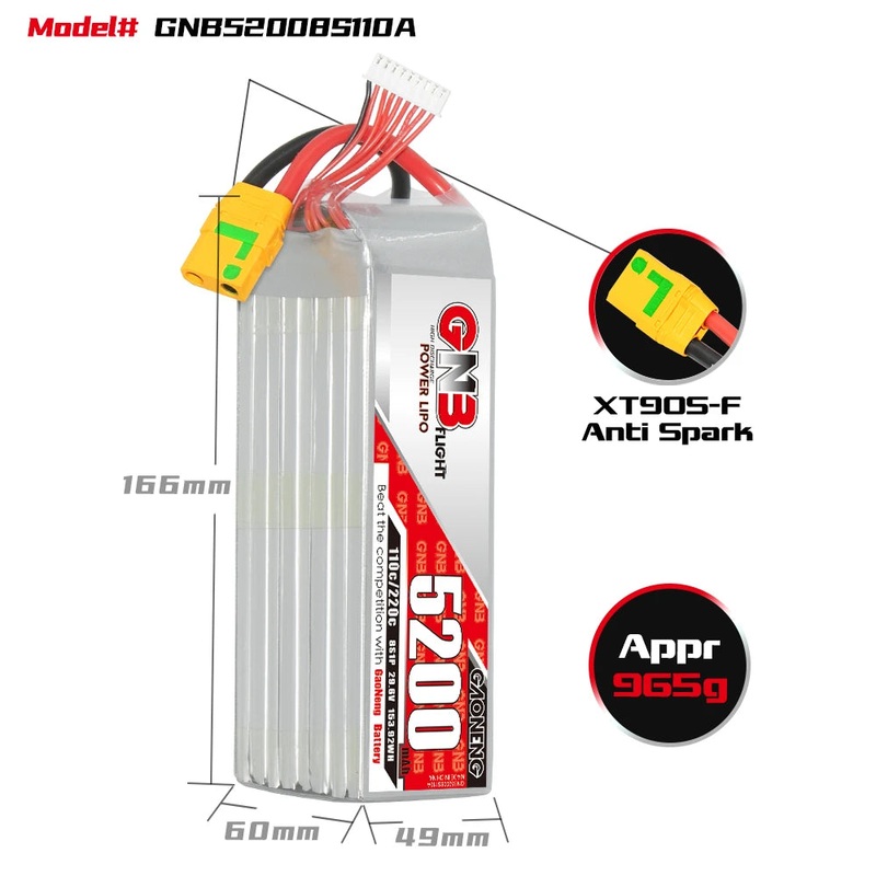 Gaoneng GNB 5200mAh 29.6V 8S 110C Long Range/Cinelifter Lipo Battery – XT90S