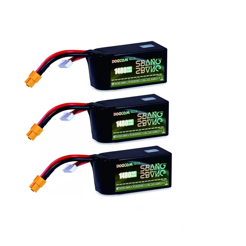 3-Pack DOGCOM SBANG Version 1480mAh 6s 22.2V 160C LiPo Battery – XT60