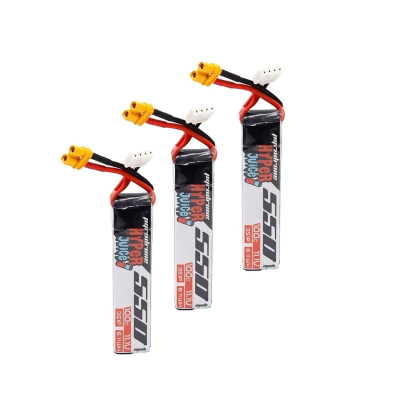3-Pack  Hyperjuice 550mAh 11.1V 3S 100C Lipo Battery – XT30