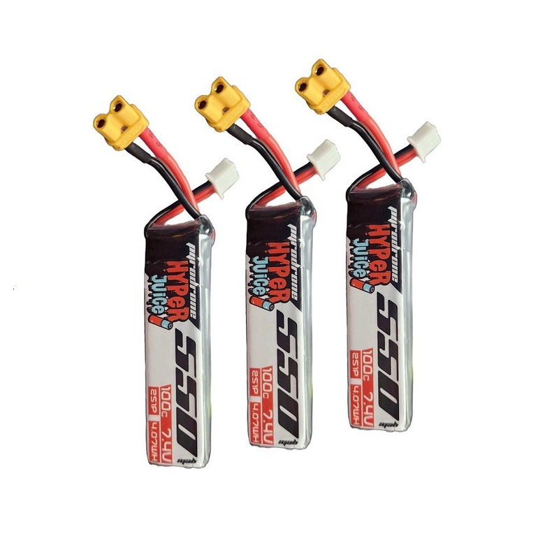 3-Pack  Hyperjuice 550mAh 7.4V 2S 100C Lipo Battery – XT30