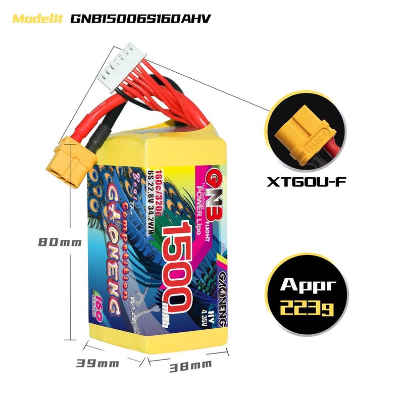Gaoneng GNB 1500mAh 22.8V 6S 160C HV Lipo Battery – XT60