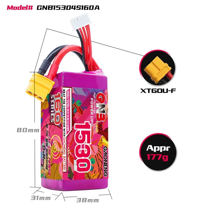 Gaoneng GNB 1530mAh 14.8V 4S 160C Lipo Battery – XT60