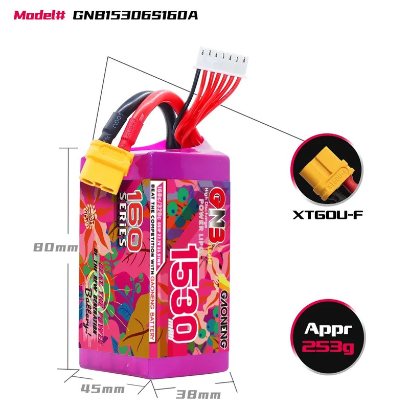 Gaoneng GNB 1530mAh 22.2V 6S 160C Lipo Battery – XT60