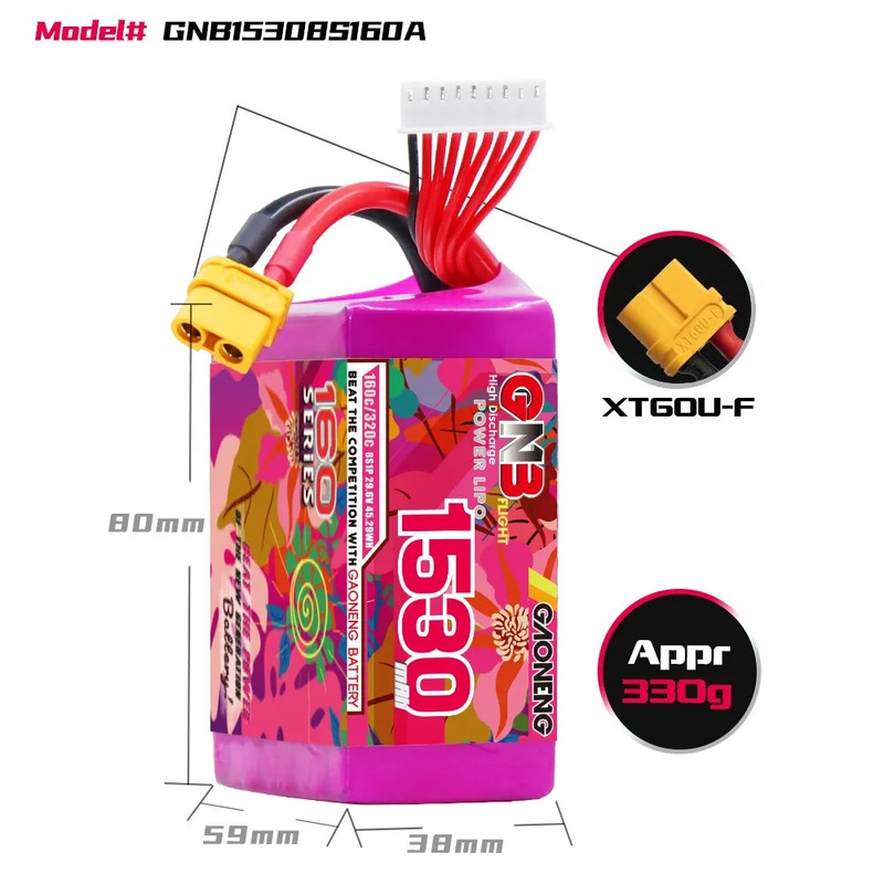 Gaoneng GNB 1530mAh 29.6V 8S 160C Lipo Battery – XT60