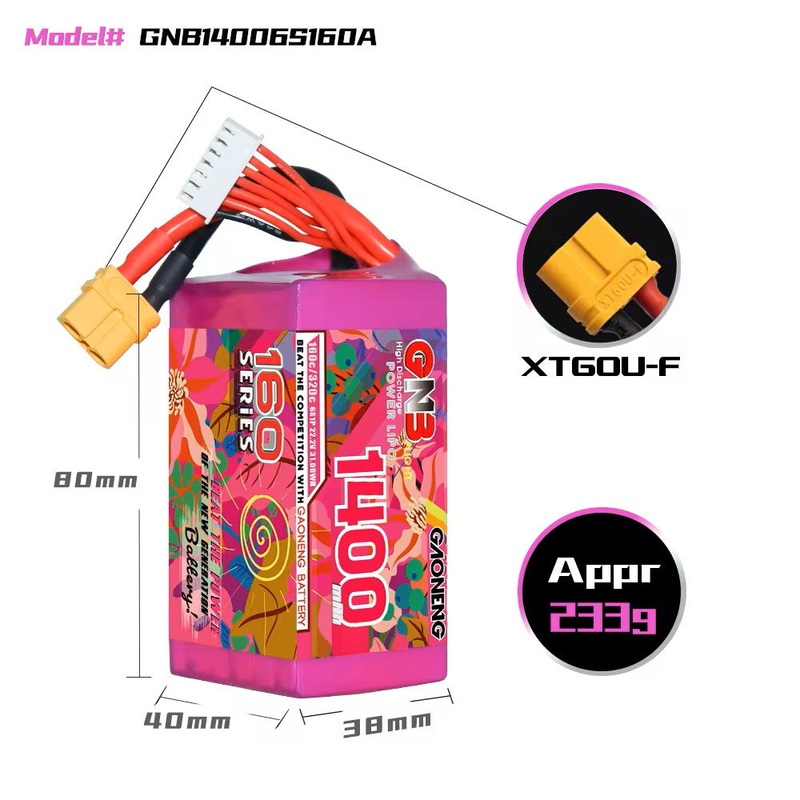 Gaoneng GNB Flight 1400mAh 22.2V 6S 160C Lipo Battery – XT60