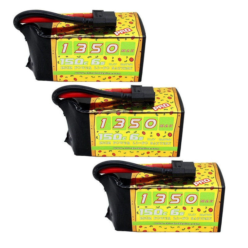 3-Pack CNHL 1350mAh 22.2V 6S 150C Pizza Series Lipo Battery – XT60