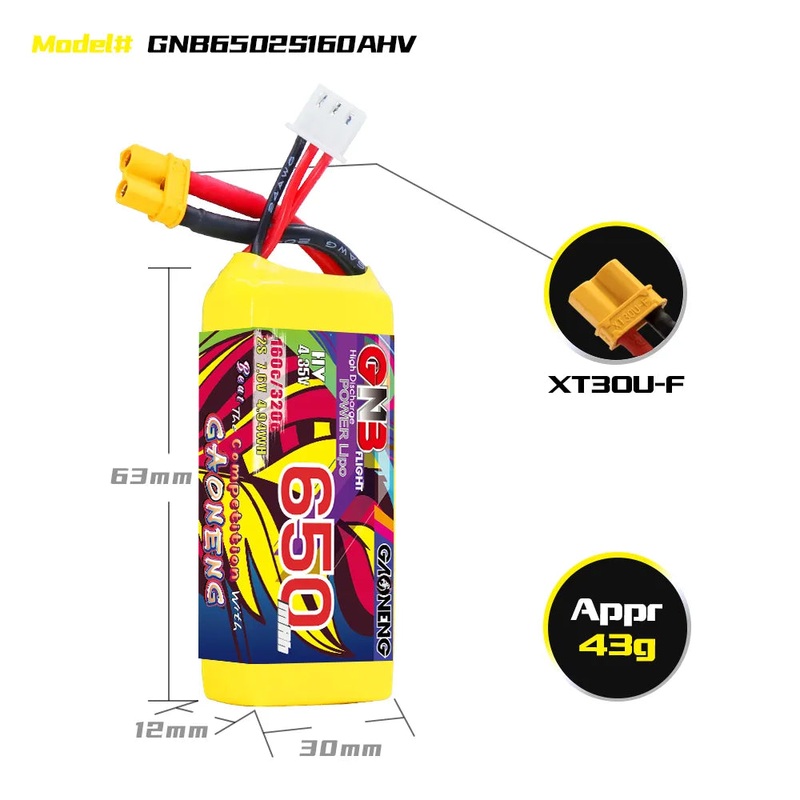 Gaoneng GNB 2S 7.6V 650mAh 160C HV Lipo Battery – XT30