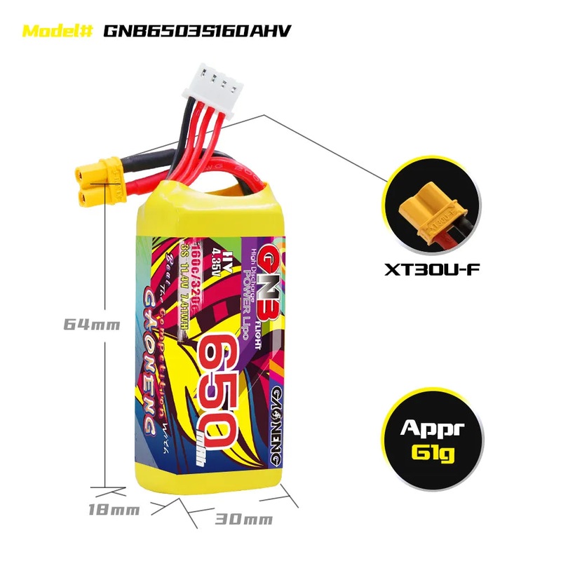 Gaoneng GNB 3S 11.4V 650mAh 160C HV Lipo Battery – XT30