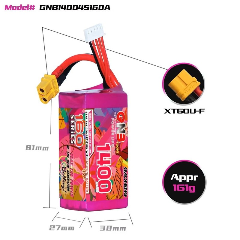 Gaoneng GNB 4S 14.8V 1400mAh 160C Lipo Battery – XT60