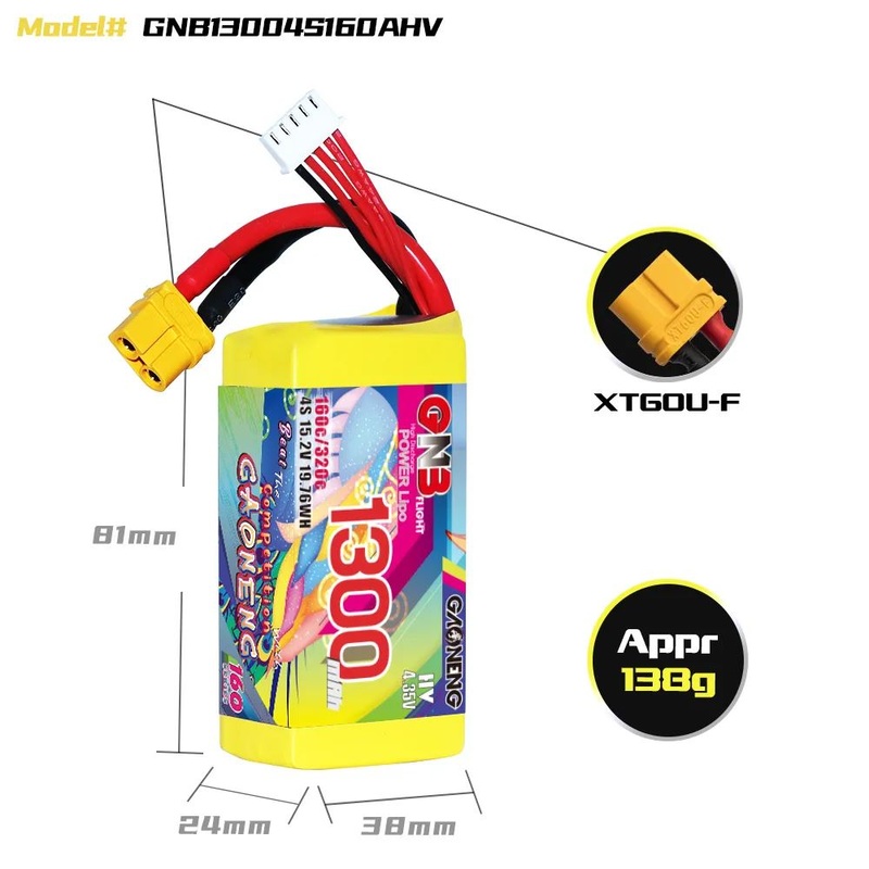 Gaoneng GNB 4S 15.2V 1300mAh 160C HV Lipo Battery – XT60