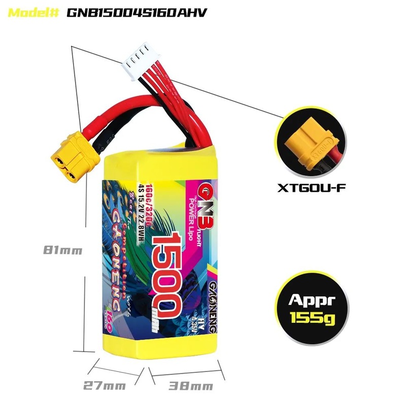 Gaoneng GNB 4S 15.2V 1500mAh 160C HV Long Range Lipo Battery – XT60