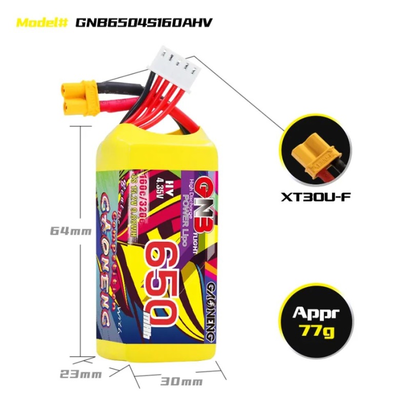 Gaoneng GNB 4S 15.2V 650mAh 160C HV Lipo Battery – XT30
