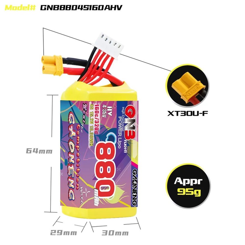 Gaoneng GNB 4S 15.2V 880mAh 160C HV Lipo Battery – XT30