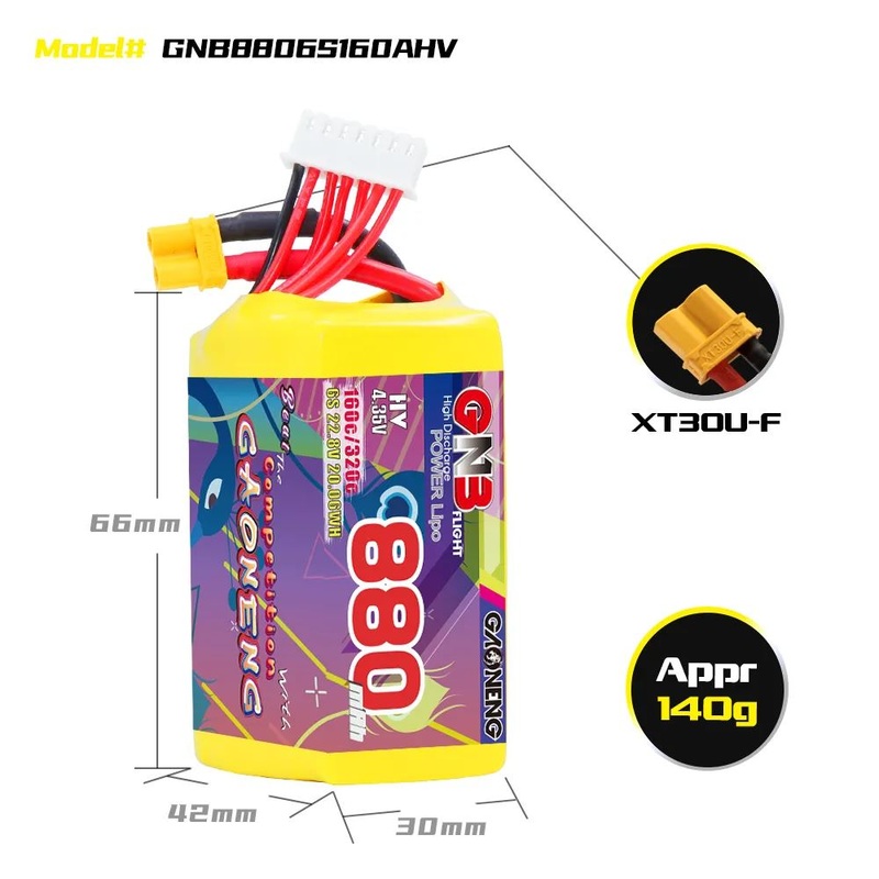 Gaoneng GNB 6S 22.8V 880mAh 160C HV Lipo Battery – XT30