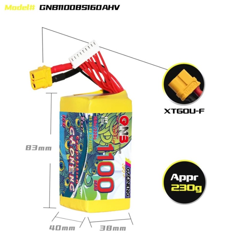 Gaoneng GNB 8S 30.4V 1100mAh 160C HV Lipo Battery – XT60