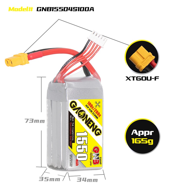 Gaoneng GNB 1550MAH 14.8V 4S 100C LIPO BATTERY – XT60
