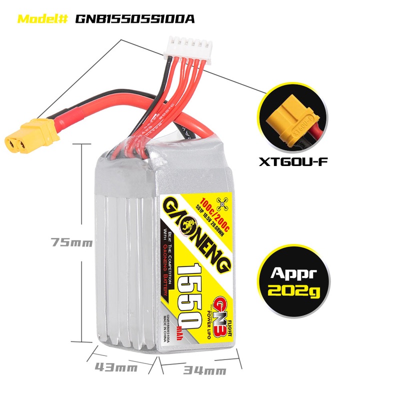 Gaoneng GNB 1550MAH 18.5V 5S 100C LIPO BATTERY – XT60