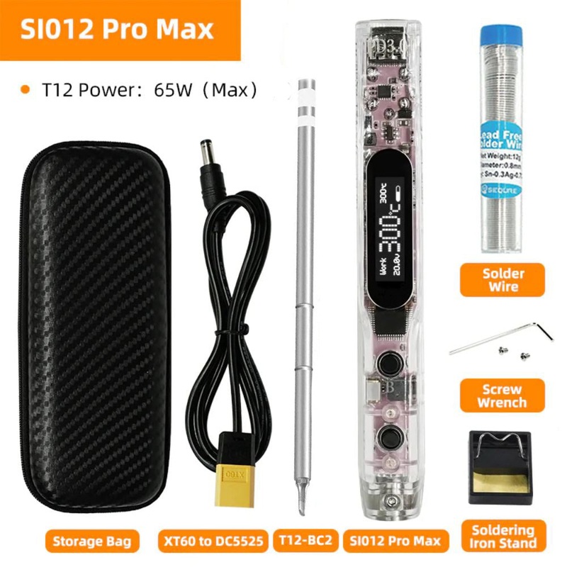 Sequre SI012 Pro Max KIT Mini Soldering Iron w/ T12-BC2 Tip supports PD/QC/3S-6S Battery Power Supply
