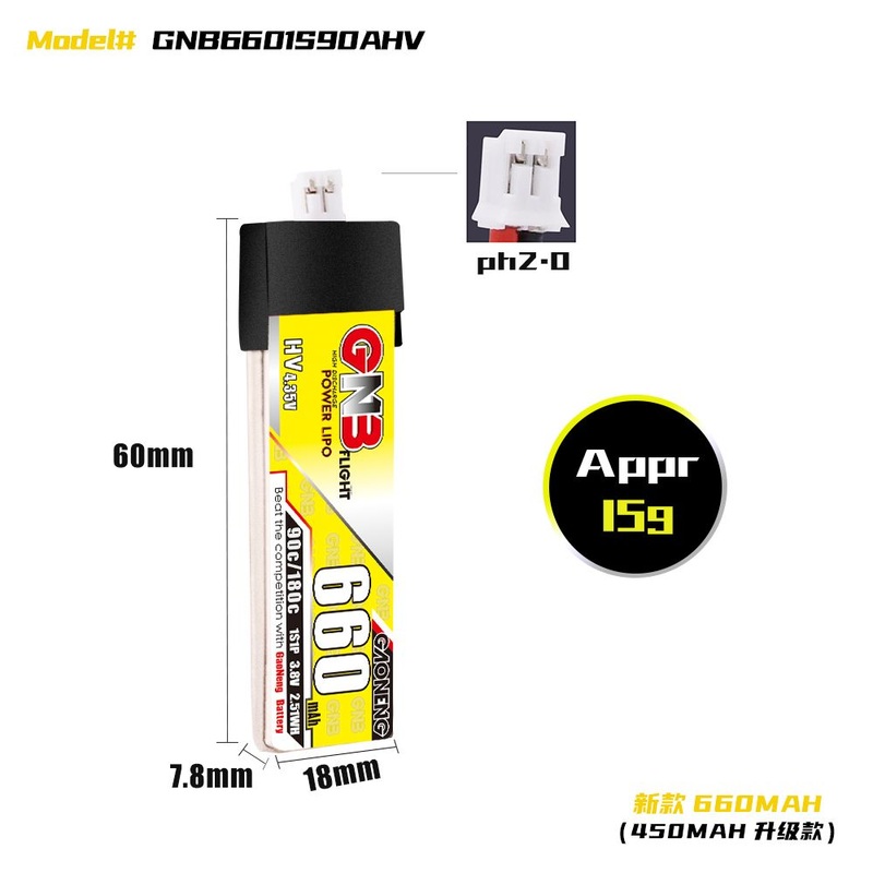 Gaoneng GNB 1S 660MAH 90C HV Li-Po Battery – PH 2.0 (No Cable)
