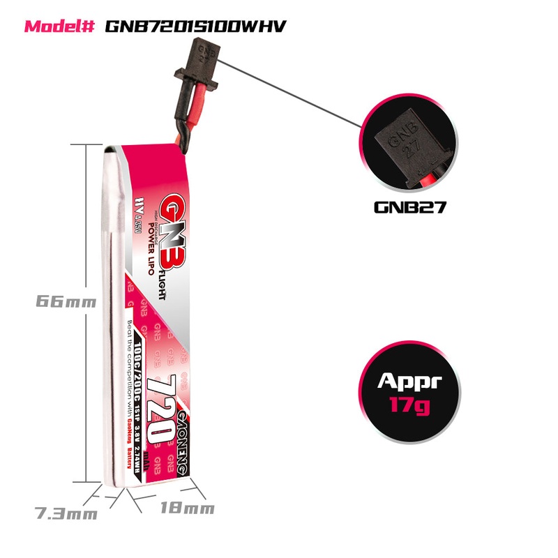 Gaoneng GNB 1S 720MAH 100C HV Li-Po Battery – GNB27 – 6PCS