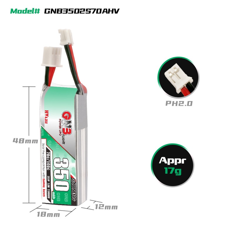 Gaoneng GNB 350mAh 2S 7.6V HV EMAX Tinyhawk S Pack (2 PCS.) – PH2.0