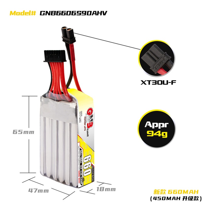 Gaoneng GNB 6S 660MAH 90C HV Li-Po Battery – XT30