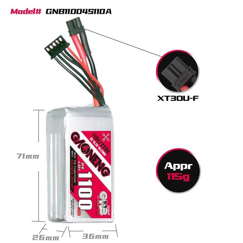 Gaoneng GNB 1100MAH 15.2V 4S 110C HV Lipo Battery – XT30
