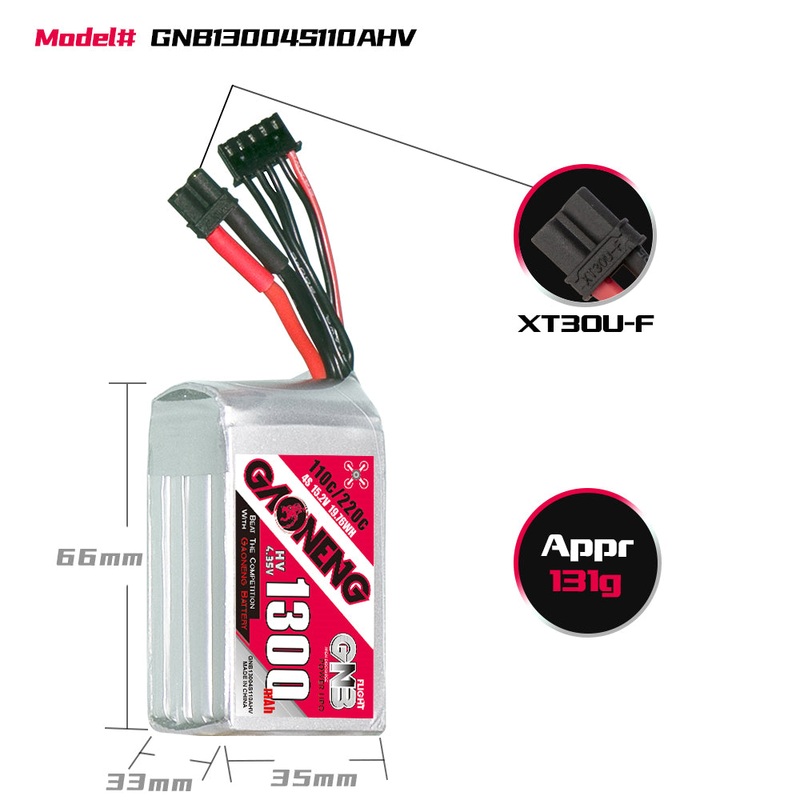 Gaoneng GNB 1300MAH 15.2V 4S 110C HV Lipo Battery – XT30