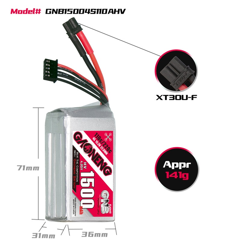 Gaoneng GNB 1500MAH 15.2V 4S 110C HV Lipo Battery – XT30