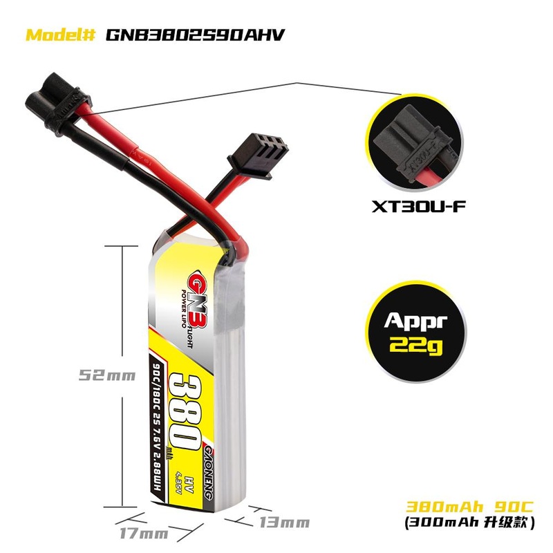Gaoneng GNB 380mah 2S 7.6V HV 90c LiPo Battery – XT30