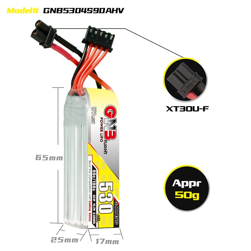 Gaoneng GNB 530mAh 4S 15.2V 90C/180C HV Lipo Battery – XT30