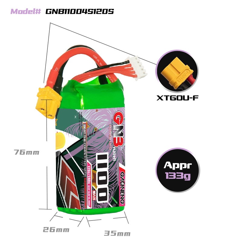 Gaoneng GNB 1100mAh 14.8V 4S 120C Lipo Battery – XT60