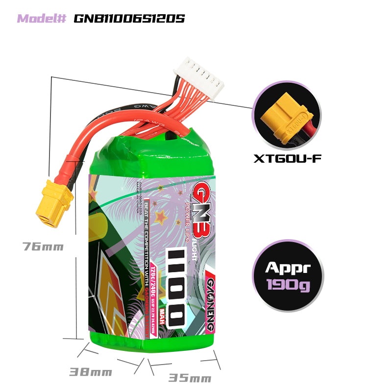 Gaoneng GNB 1100mAh 22.2V 6S 120C Lipo Battery – XT60