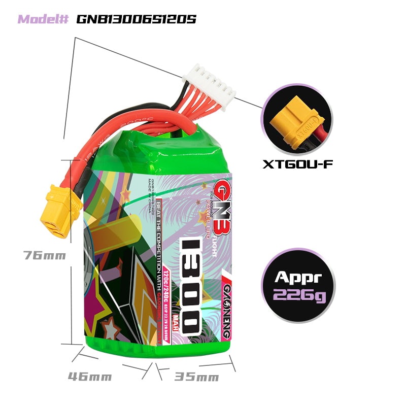Gaoneng GNB 1300mAh 22.2V 6S 120C Lipo Battery – XT60