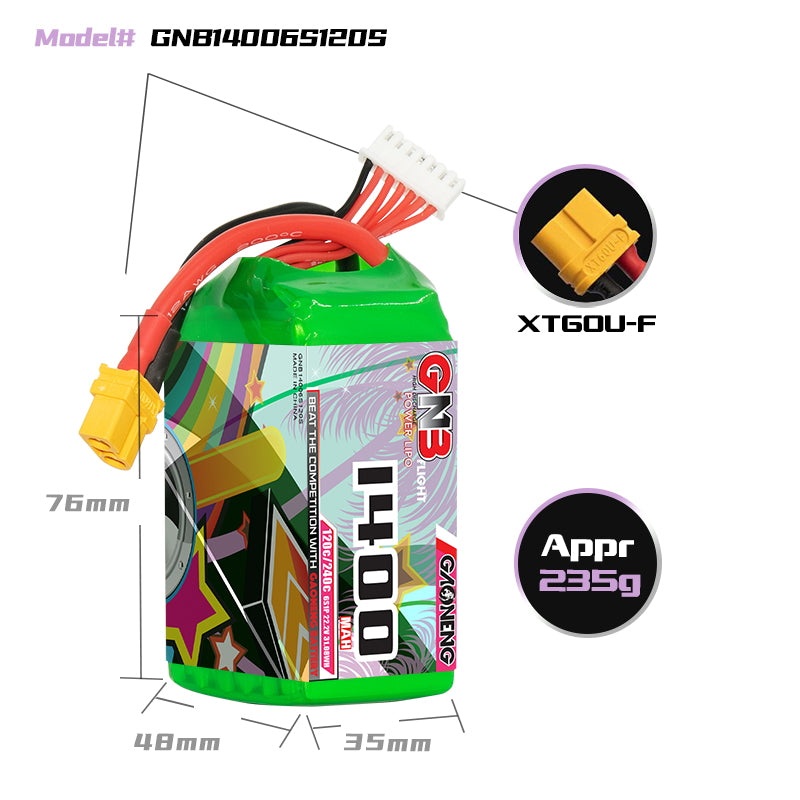 Gaoneng GNB 1400mAh 22.2V 6S 120C Lipo Battery – XT60