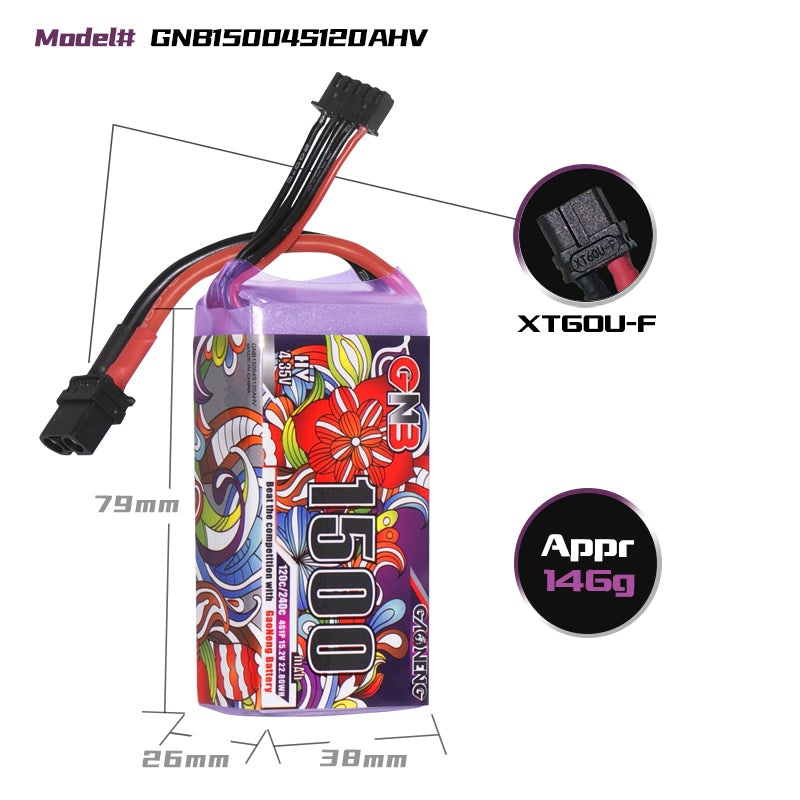 Gaoneng GNB 1500mAh 15.2V 4S 120C HV Lipo Battery – XT60