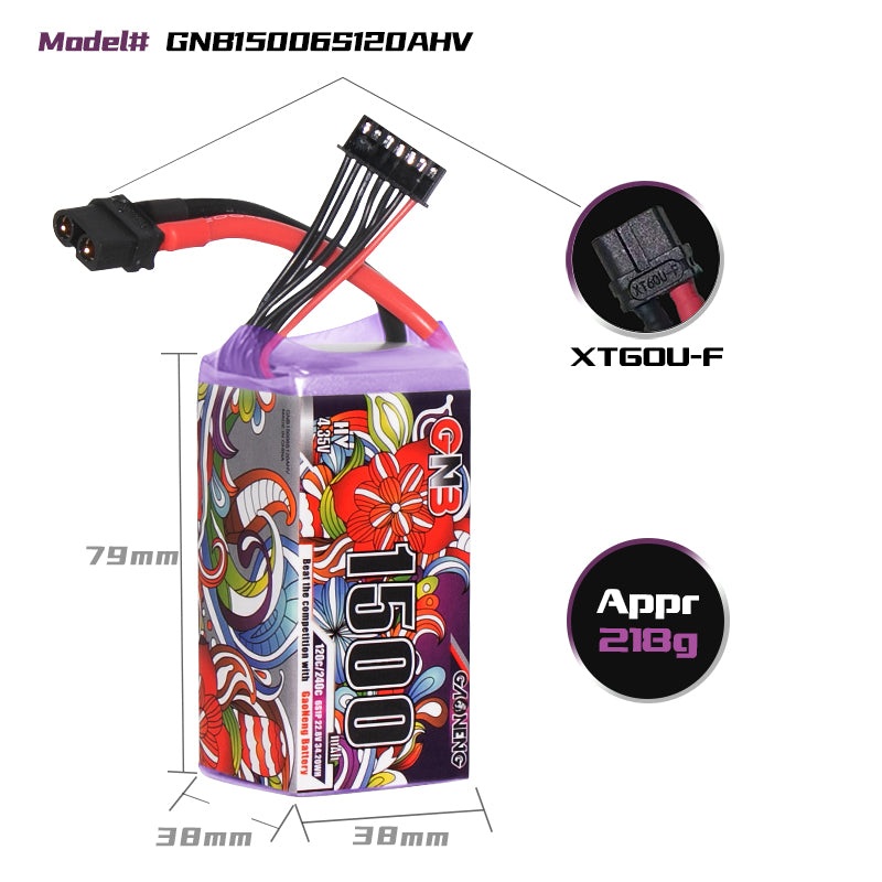 Gaoneng GNB 1500mAh 22.8V 6S 120C HV Lipo Battery – XT60