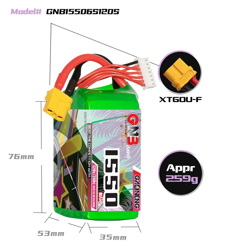 Gaoneng GNB 1550mAh 22.2V 6S 120C Lipo Battery – XT60