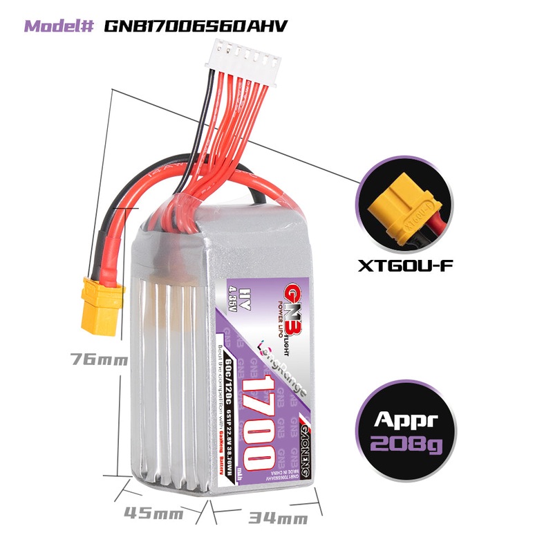 Gaoneng GNB 1700mAh 22.8V 6S 60C HV Lipo Battery – XT60